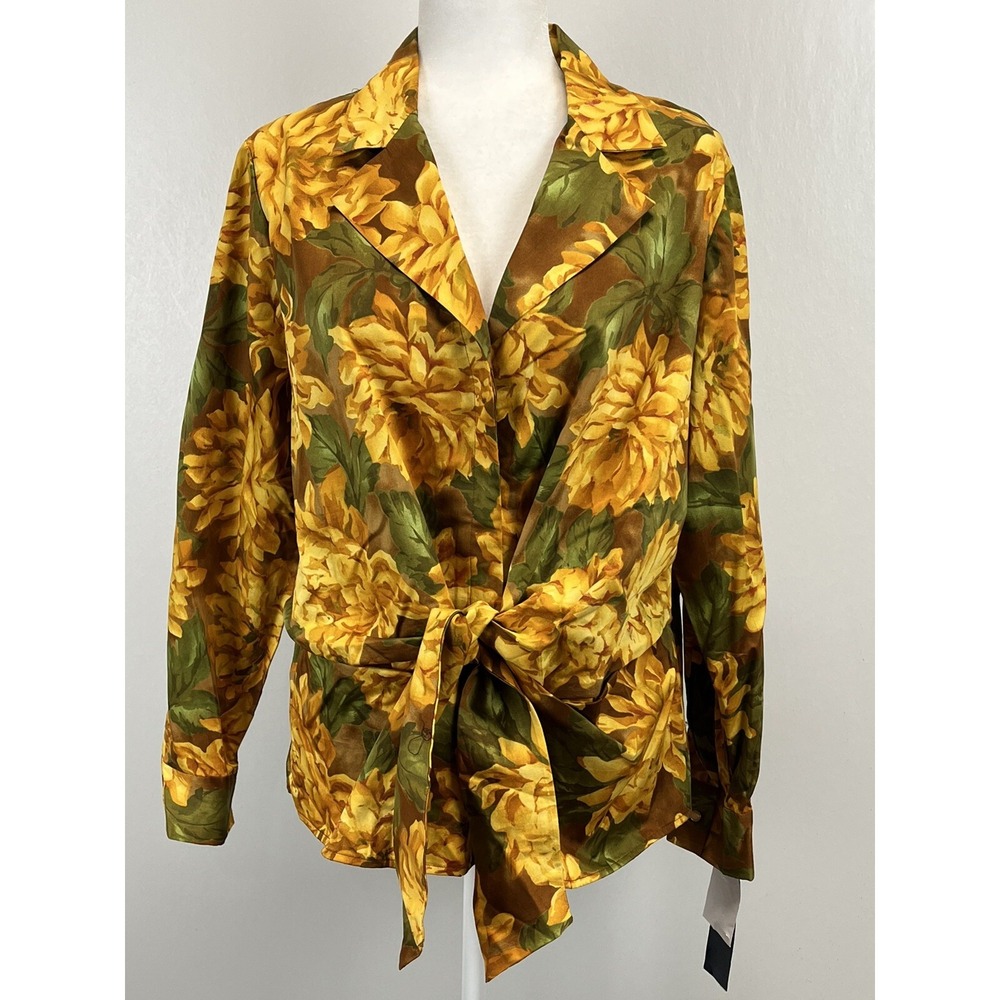NjEW! Vtg Jones New York Button up Tie Frint Blouse Shirt Sz 1X Plus Floral Fun